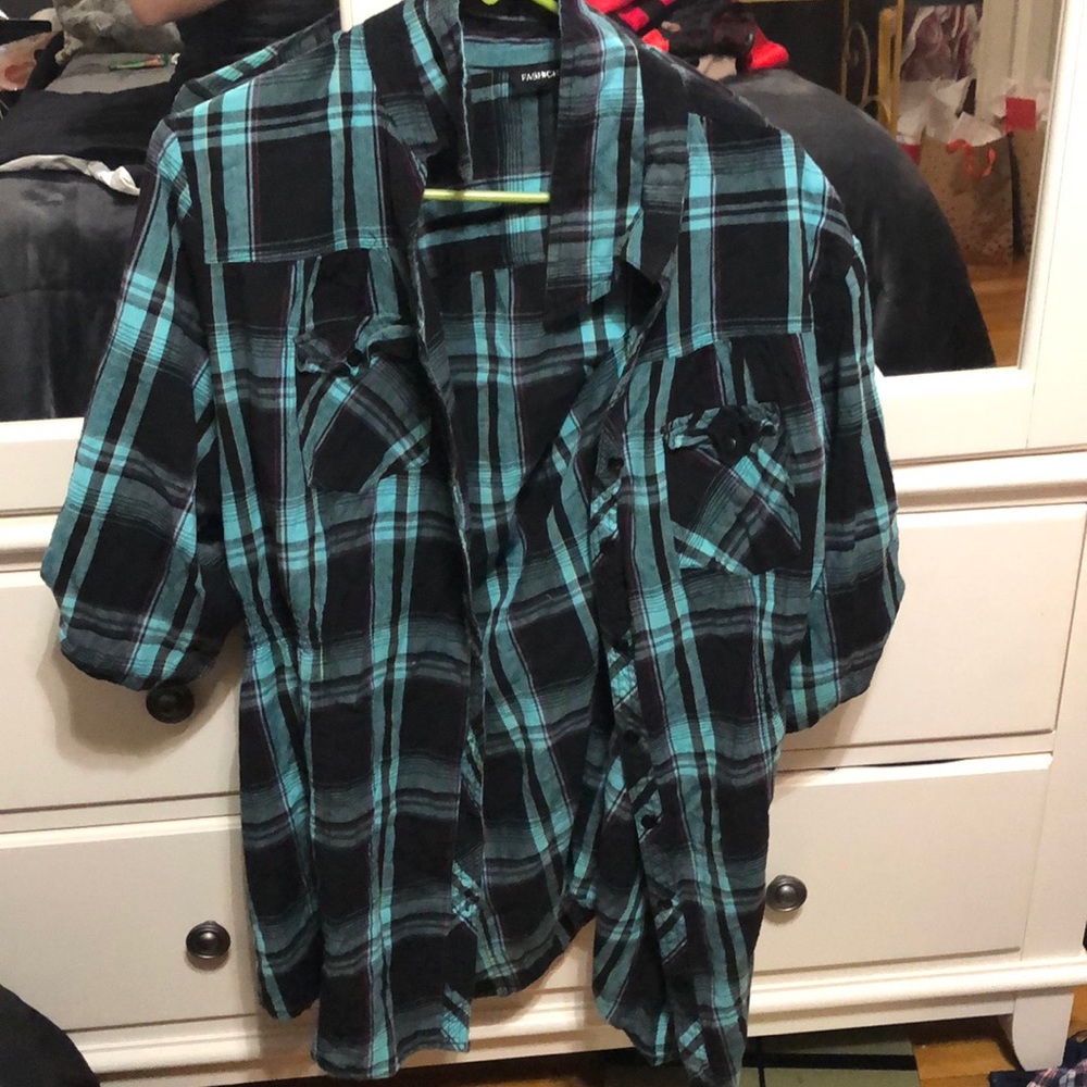 Plaid aqua shirt